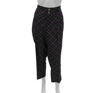 JoFit Women Cropped Pants Dark Blue Geometric Button Inseam 28 Size 14